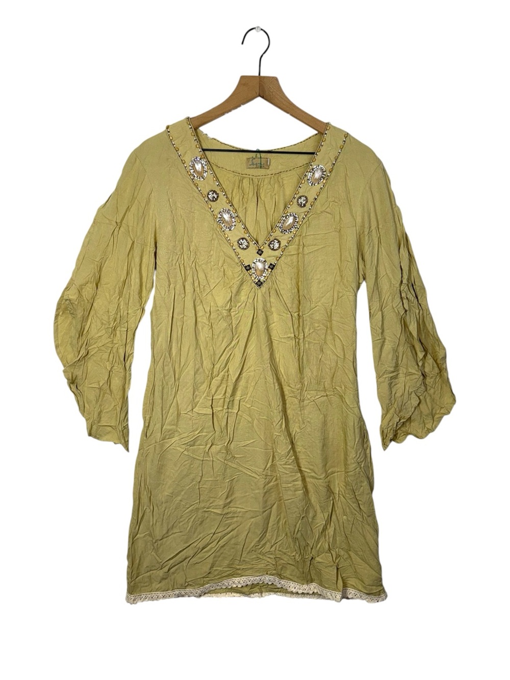 NWOT Skemo Beaded Rayon Tunic Mini Dress Boho Flowy Coastal Cruise Attire Indie